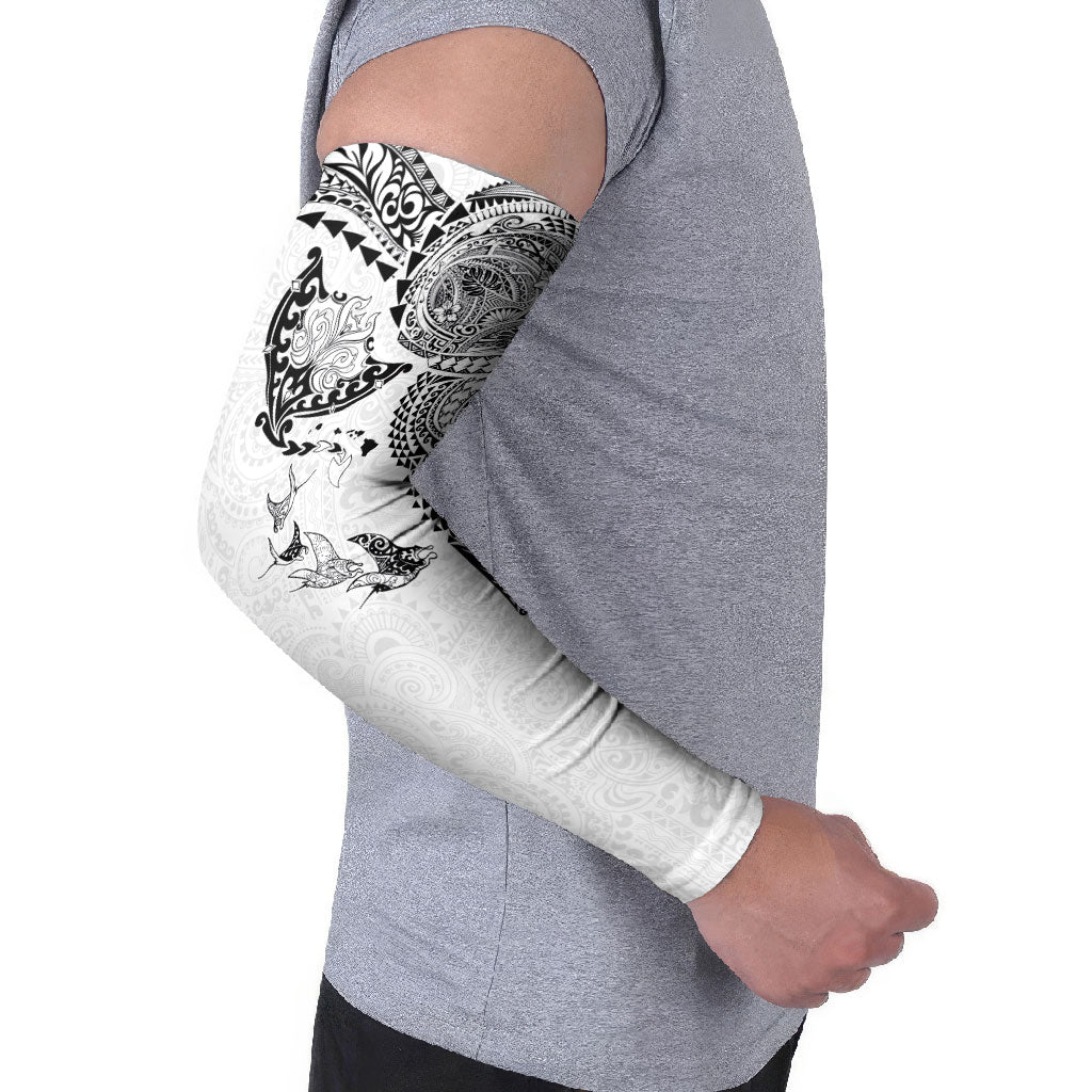 Hawaiian Manta Ray Tribal Arm Sleeves Polynesian Art Motifs White Color