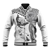 Hawaiian Manta Ray Tribal Baseball Jacket Polynesian Art Motifs White Color