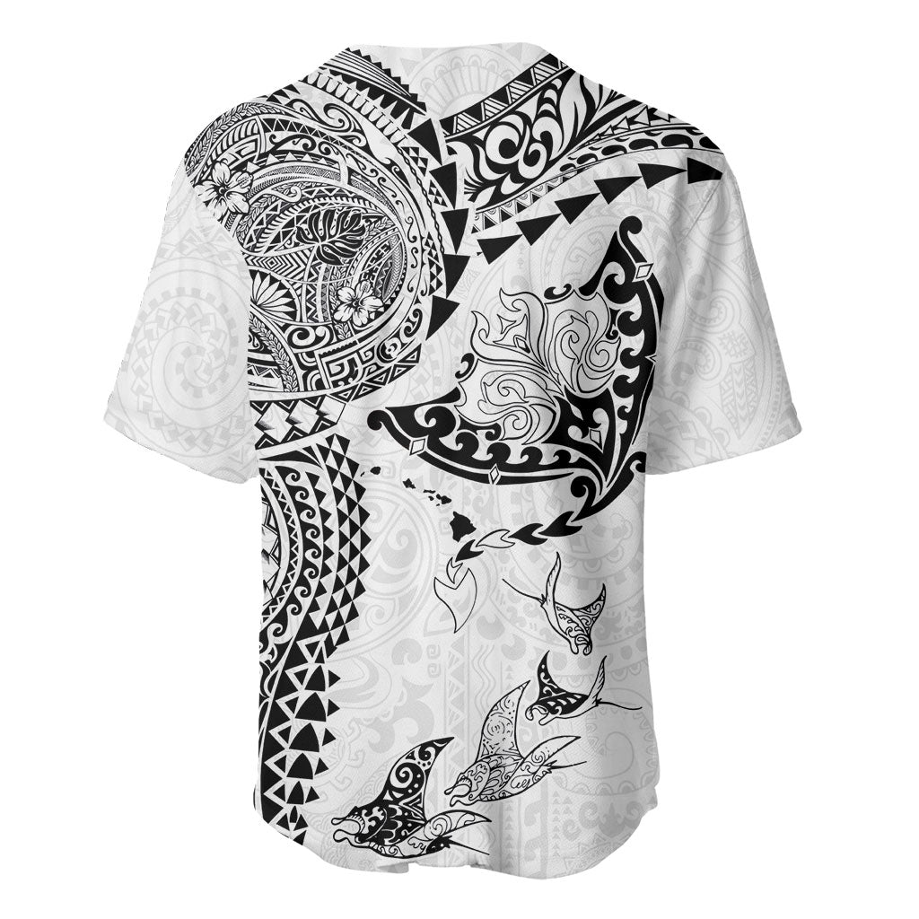 Hawaiian Manta Ray Tribal Baseball Jersey Polynesian Art Motifs White Color