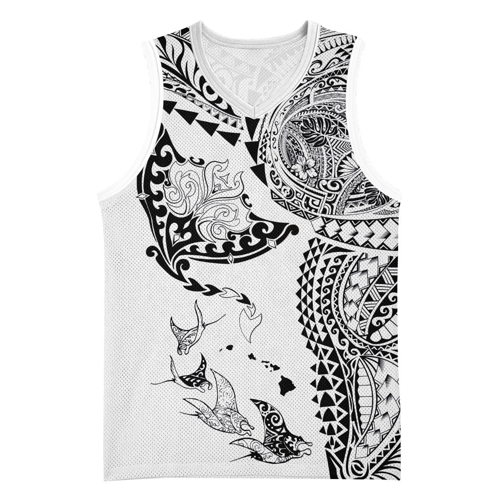 Hawaiian Manta Ray Tribal Basketball Jersey Polynesian Art Motifs White Color LT03 Unisex White - Polynesian Pride