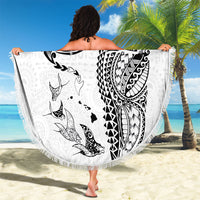 Hawaiian Manta Ray Tribal Beach Blanket Polynesian Art Motifs White Color