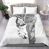 Hawaiian Manta Ray Tribal Bedding Set Polynesian Art Motifs White Color