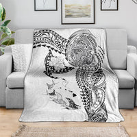 Hawaiian Manta Ray Tribal Blanket Polynesian Art Motifs White Color
