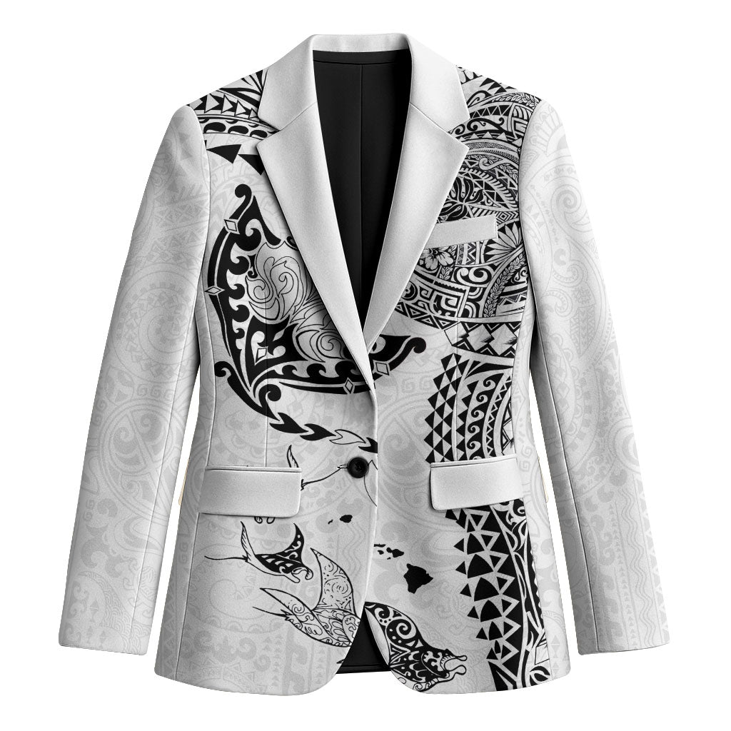 Hawaiian Manta Ray Tribal Blazer Polynesian Art Motifs White Color LT03 Unisex White - Polynesian Pride