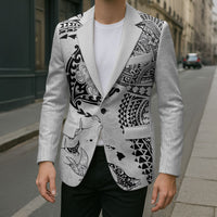 Hawaiian Manta Ray Tribal Blazer Polynesian Art Motifs White Color