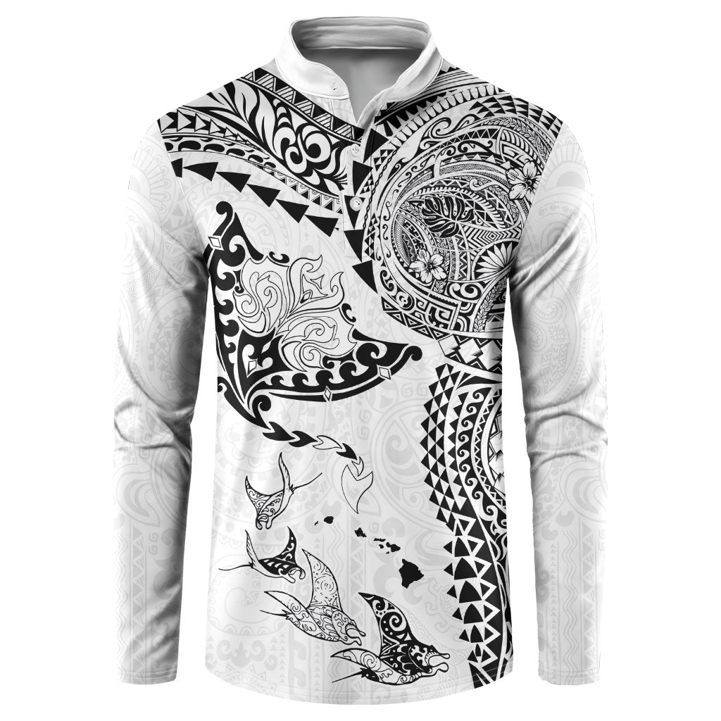 Hawaiian Manta Ray Tribal Button Sweatshirt Polynesian Art Motifs White Color LT03 White - Polynesian Pride