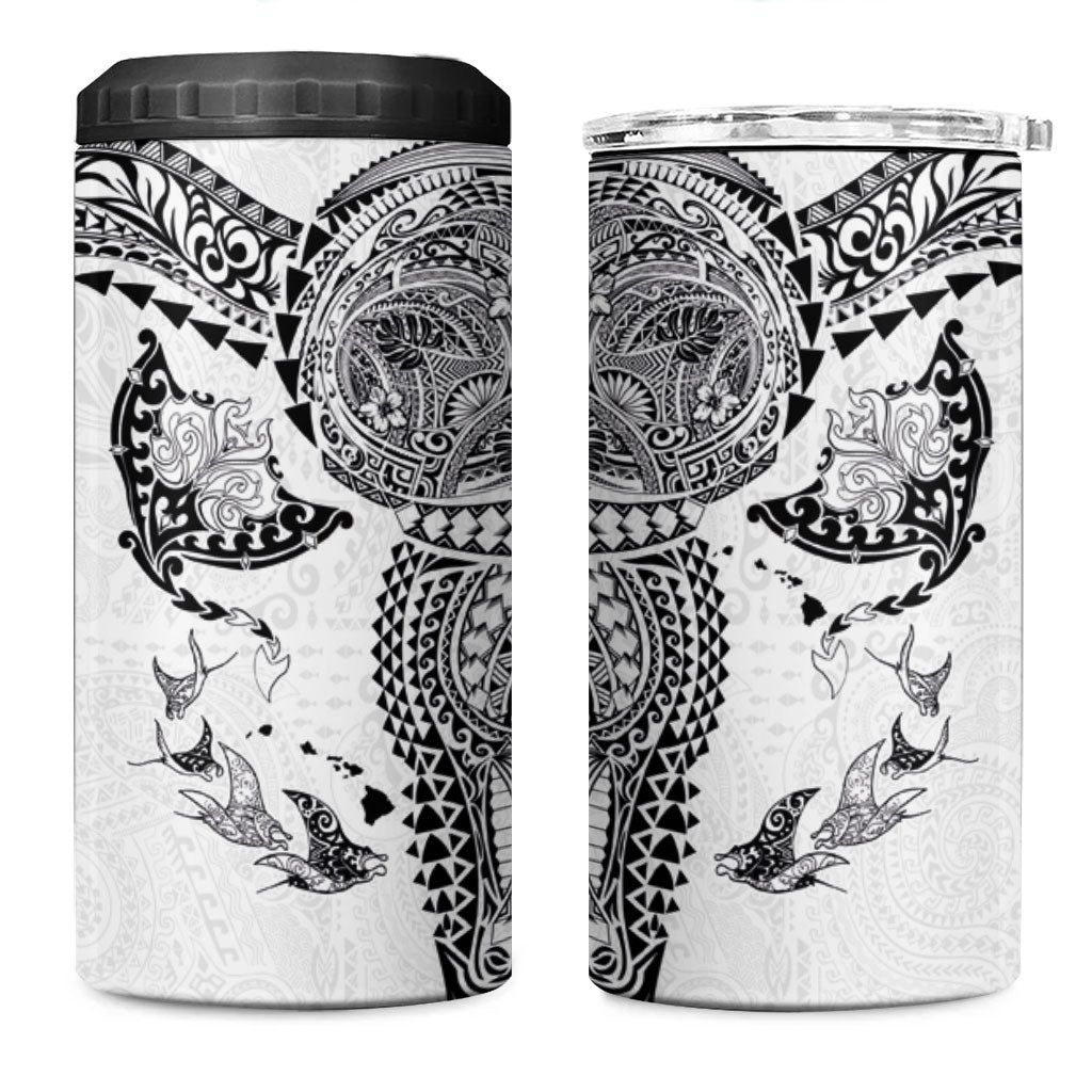 Hawaiian Manta Ray Tribal 4 in 1 Can Cooler Tumbler Polynesian Art Motifs White Color