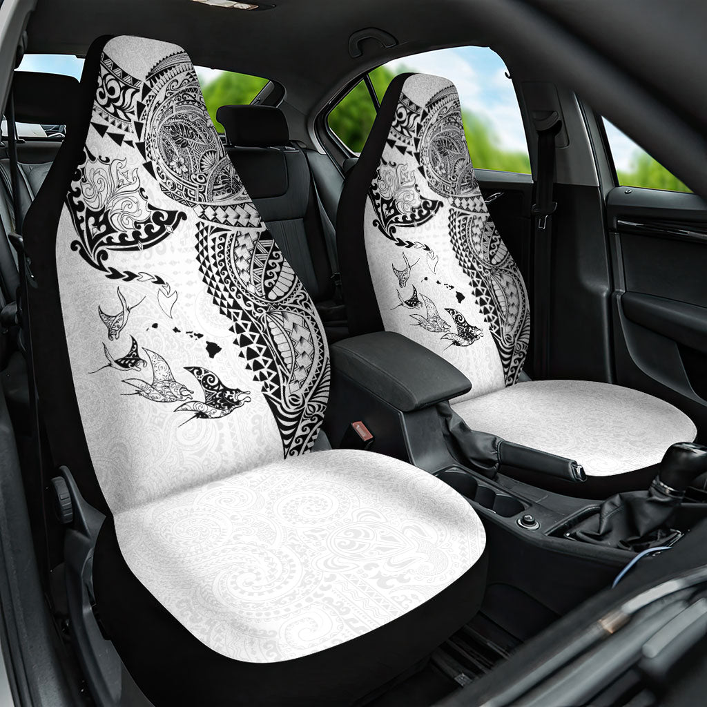Hawaiian Manta Ray Tribal Car Seat Cover Polynesian Art Motifs White Color