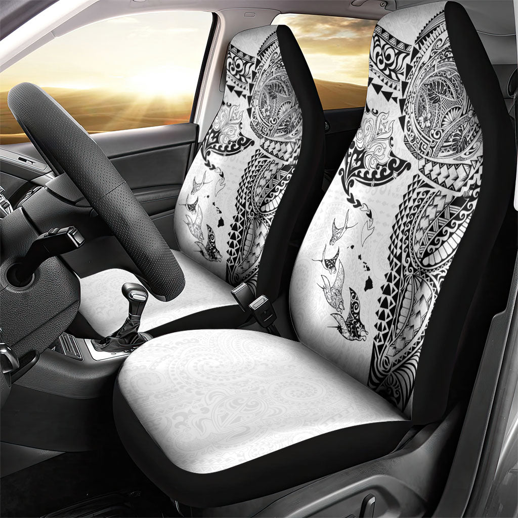 Hawaiian Manta Ray Tribal Car Seat Cover Polynesian Art Motifs White Color