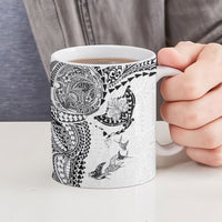 Hawaiian Manta Ray Tribal Ceramic Mug Polynesian Art Motifs White Color