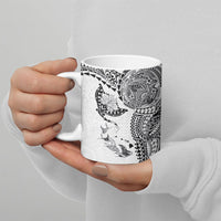 Hawaiian Manta Ray Tribal Ceramic Mug Polynesian Art Motifs White Color