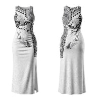 Hawaiian Manta Ray Tribal Couples Matching Tank Maxi Dress and Hawaiian Shirt Polynesian Art Motifs White Color LT03 - Polynesian Pride