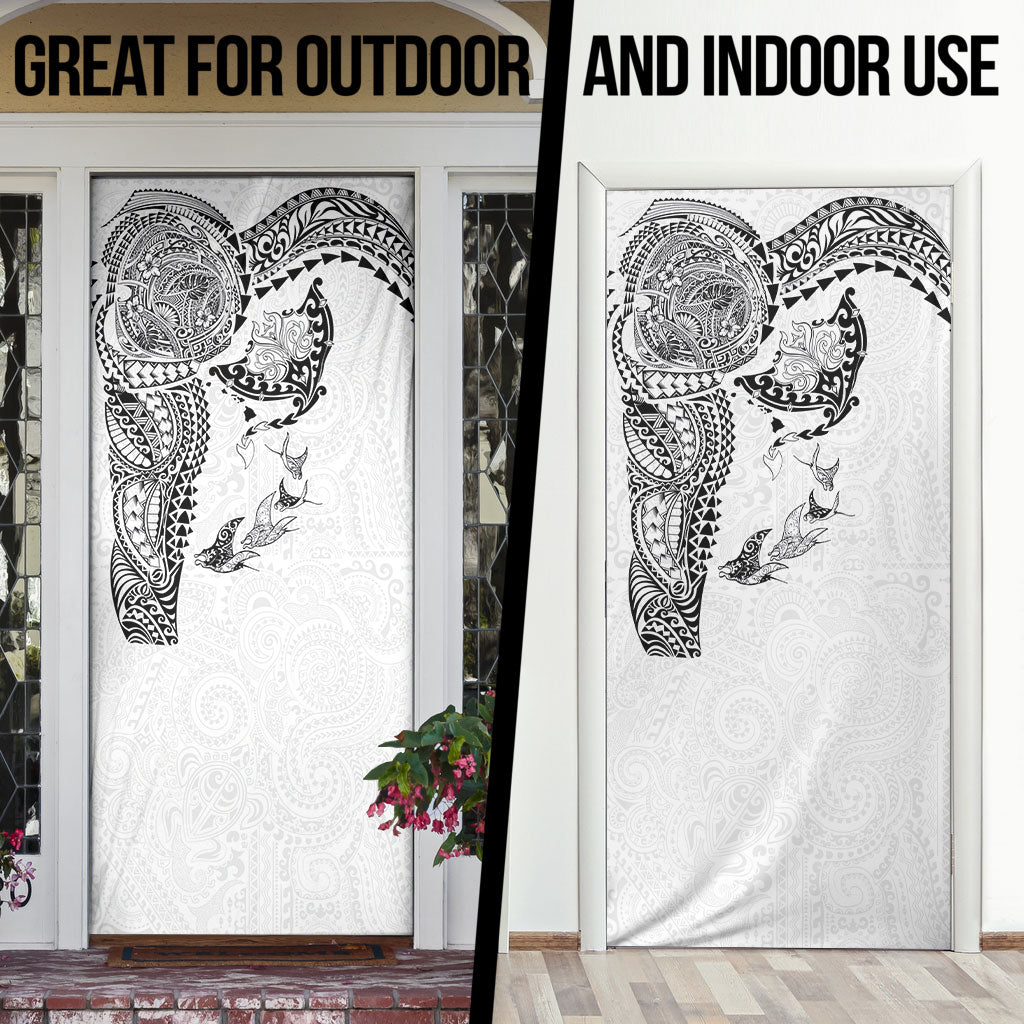 Hawaiian Manta Ray Tribal Door Cover Polynesian Art Motifs White Color