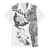 Hawaiian Manta Ray Tribal Family Matching Puletasi and Hawaiian Shirt Polynesian Art Motifs White Color