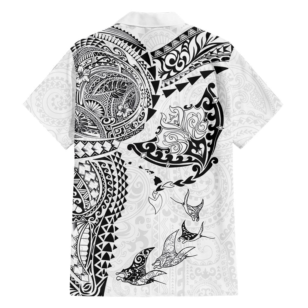 Hawaiian Manta Ray Tribal Family Matching Puletasi and Hawaiian Shirt Polynesian Art Motifs White Color