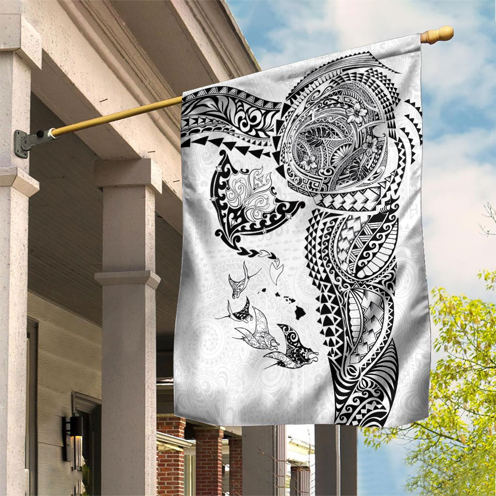 Hawaiian Manta Ray Tribal Garden Flag Polynesian Art Motifs White Color LT03 House Flag White - Polynesian Pride