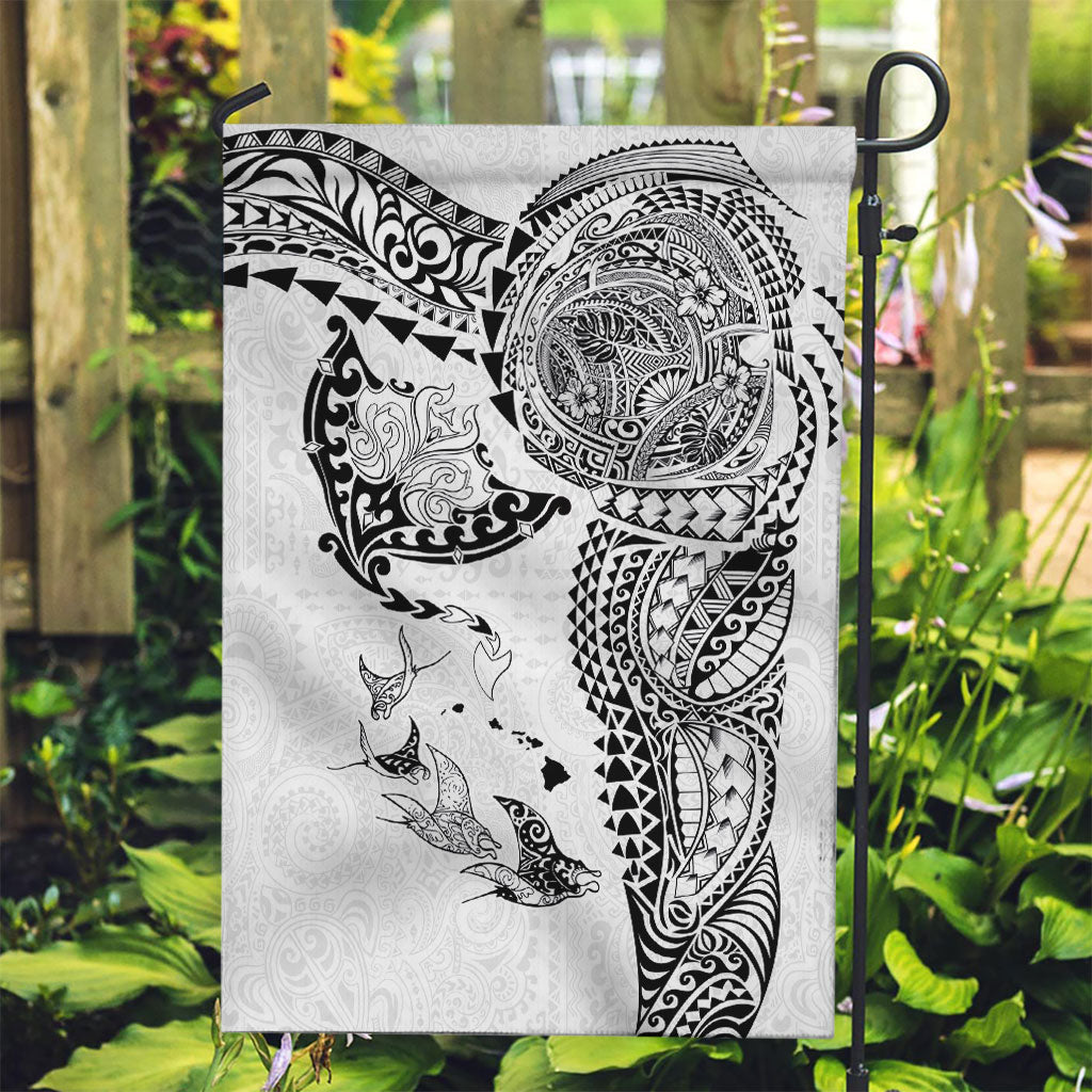 Hawaiian Manta Ray Tribal Garden Flag Polynesian Art Motifs White Color