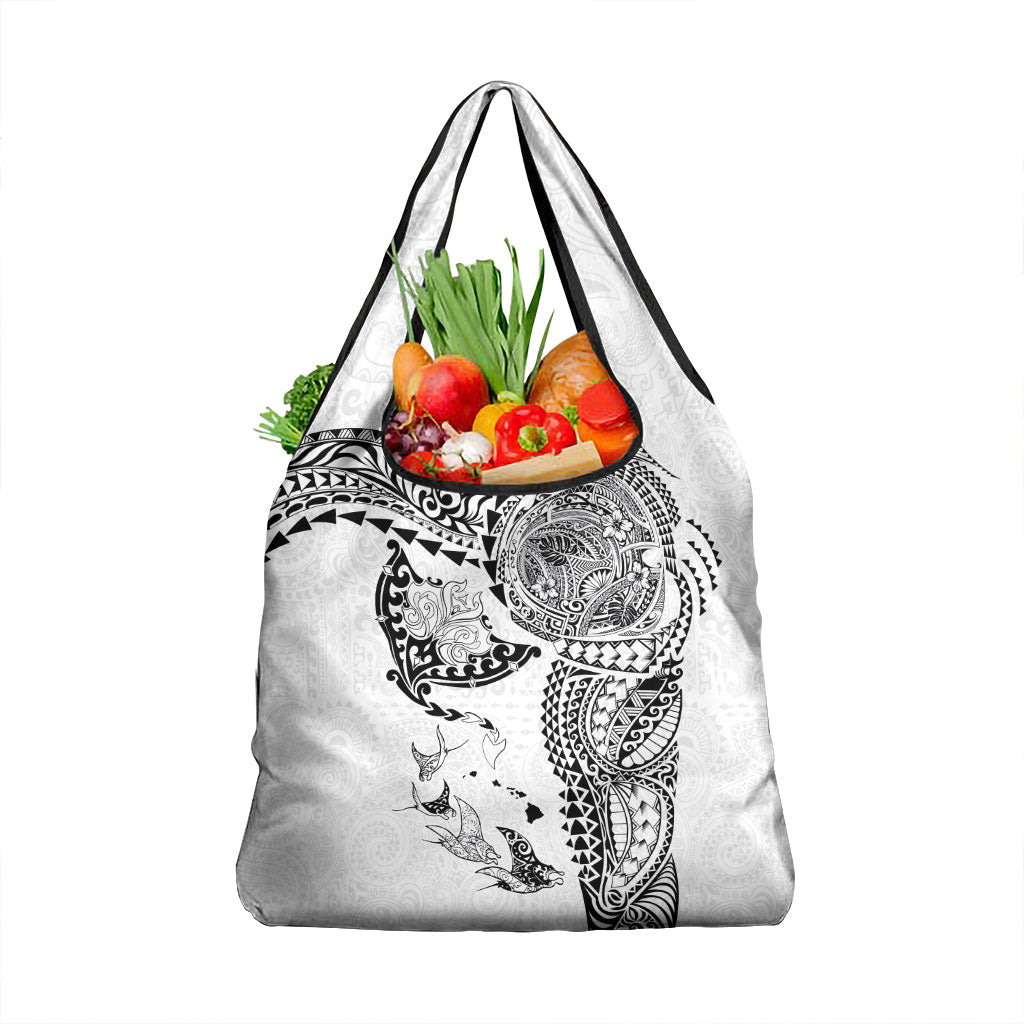 Hawaiian Manta Ray Tribal Grocery Bag Polynesian Art Motifs White Color
