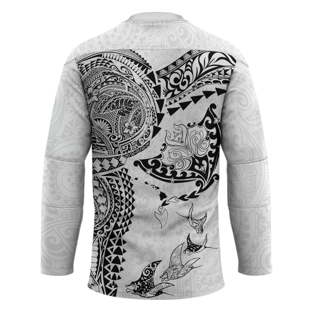 Hawaiian Manta Ray Tribal Hockey Jersey Polynesian Art Motifs White Color
