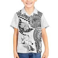 Hawaiian Manta Ray Tribal Kid Hawaiian Shirt Polynesian Art Motifs White Color