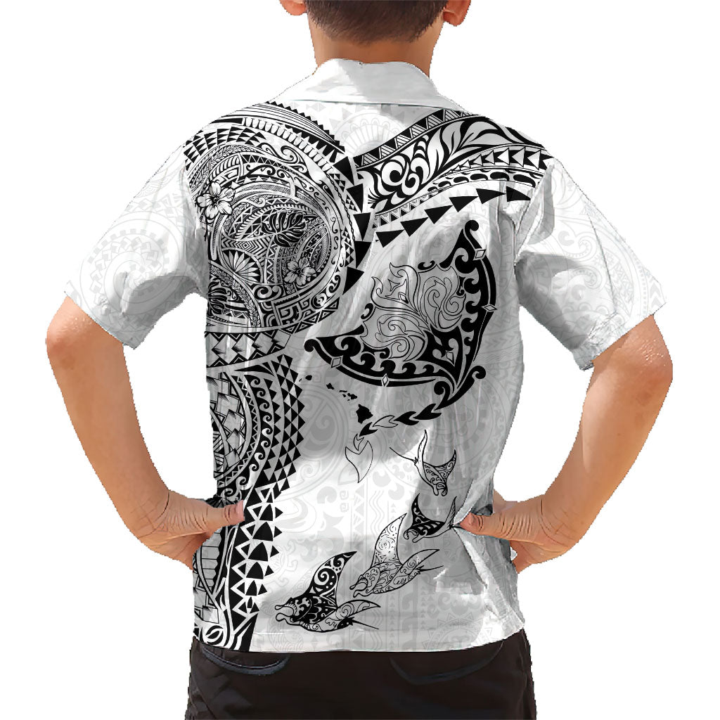 Hawaiian Manta Ray Tribal Kid Hawaiian Shirt Polynesian Art Motifs White Color