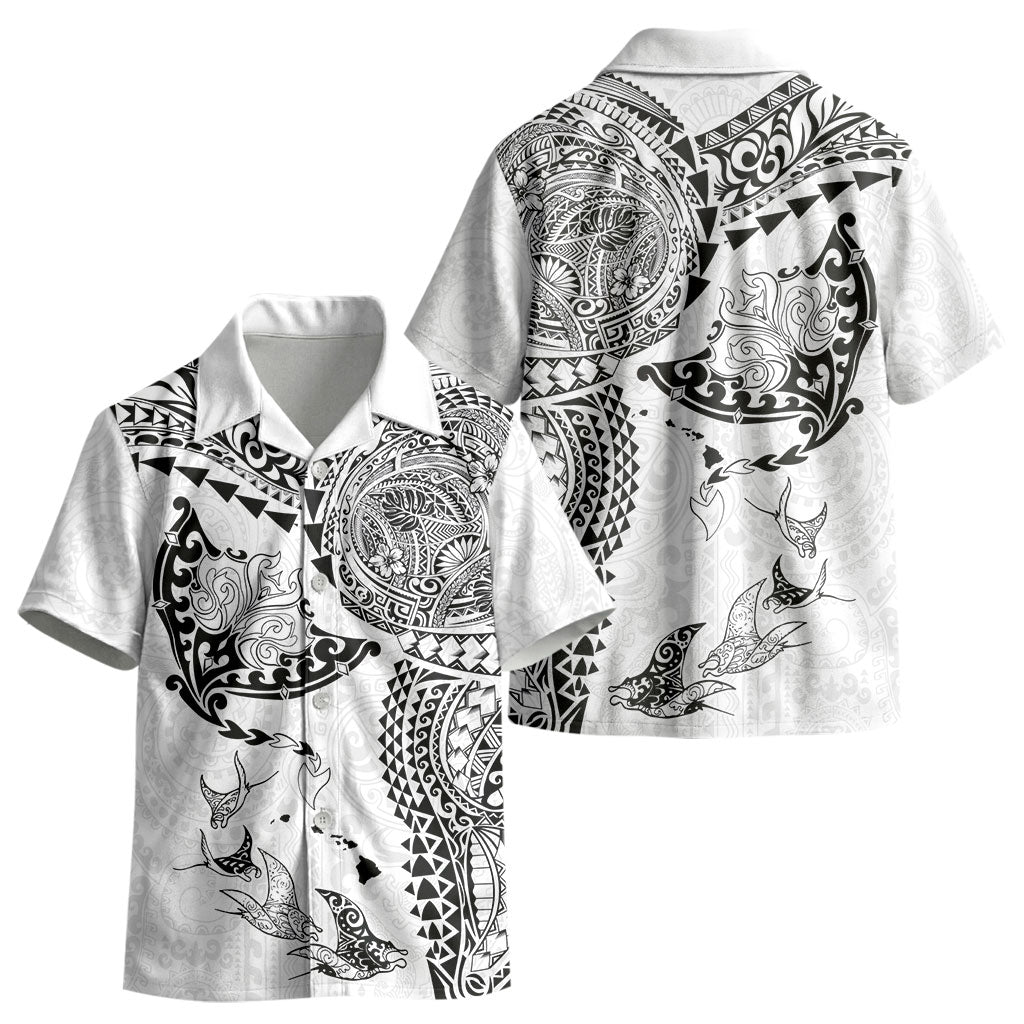 Hawaiian Manta Ray Tribal Kid Hawaiian Shirt Polynesian Art Motifs White Color LT03 - Polynesian Pride