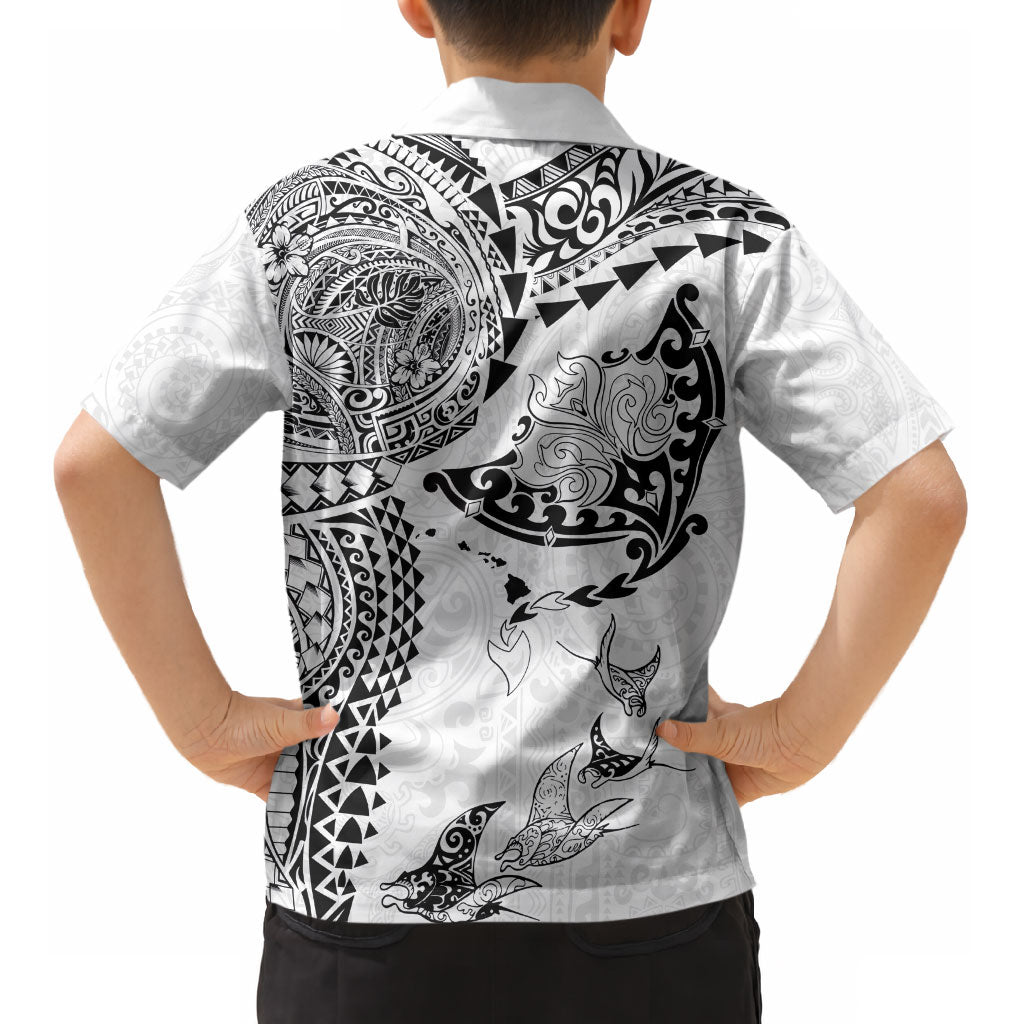 Hawaiian Manta Ray Tribal Kid Hawaiian Shirt Polynesian Art Motifs White Color LT03 - Polynesian Pride