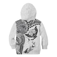 Hawaiian Manta Ray Tribal Kid Hoodie Polynesian Art Motifs White Color
