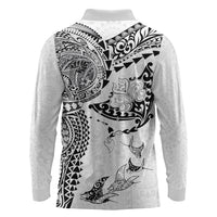 Hawaiian Manta Ray Tribal Long Sleeve Polo Shirt Polynesian Art Motifs White Color