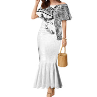 Hawaiian Manta Ray Tribal Mermaid Dress Polynesian Art Motifs White Color