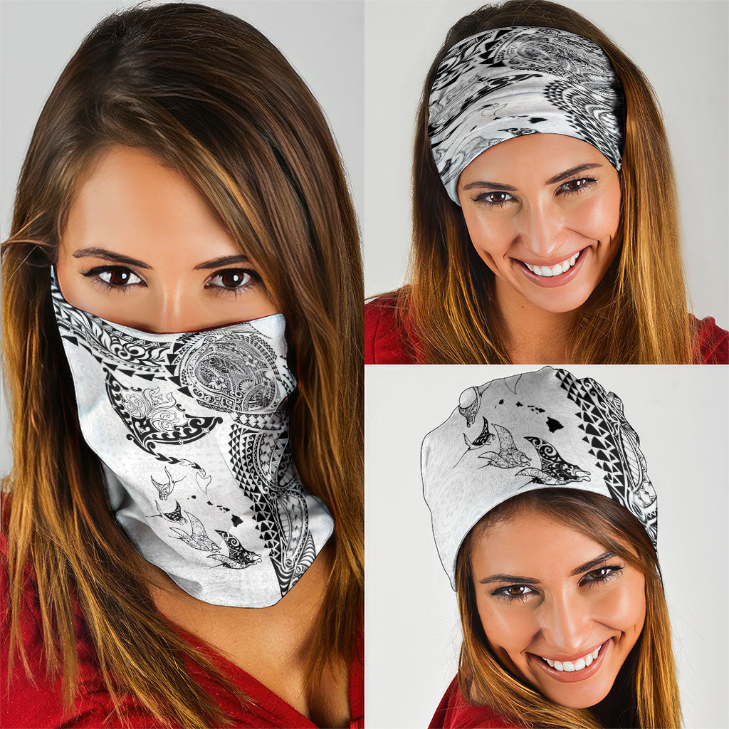 Hawaiian Manta Ray Tribal Neck Gaiter Polynesian Art Motifs White Color