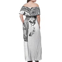 Hawaiian Manta Ray Tribal Off Shoulder Maxi Dress Polynesian Art Motifs White Color