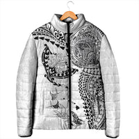 Hawaiian Manta Ray Tribal Padded Jacket Polynesian Art Motifs White Color