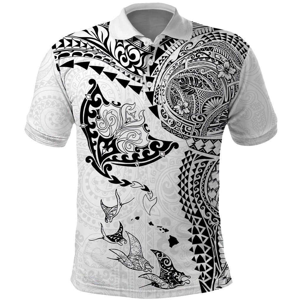Hawaiian Manta Ray Tribal Polo Shirt Polynesian Art Motifs White Color LT03 White - Polynesian Pride