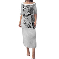 Hawaiian Manta Ray Tribal Puletasi Polynesian Art Motifs White Color