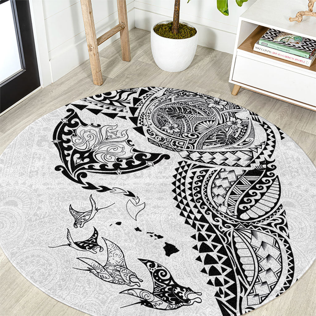 Hawaiian Manta Ray Tribal Round Carpet Polynesian Art Motifs White Color LT03 White - Polynesian Pride