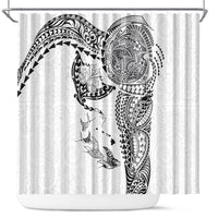 Hawaiian Manta Ray Tribal Shower Curtain Polynesian Art Motifs White Color