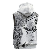 Hawaiian Manta Ray Tribal Sleeveless Hoodie Polynesian Art Motifs White Color