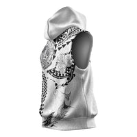 Hawaiian Manta Ray Tribal Sleeveless Hoodie Polynesian Art Motifs White Color