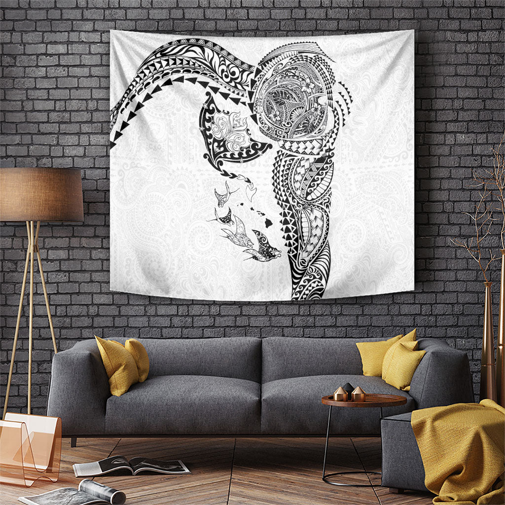 Hawaiian Manta Ray Tribal Tapestry Polynesian Art Motifs White Color