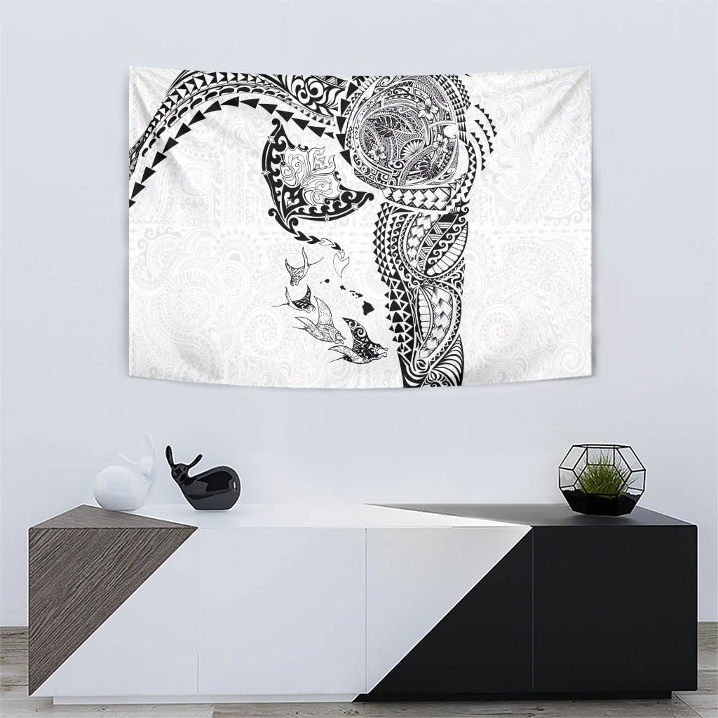 Hawaiian Manta Ray Tribal Tapestry Polynesian Art Motifs White Color