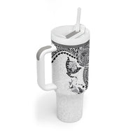 Hawaiian Manta Ray Tribal Tumbler With Handle Polynesian Art Motifs White Color