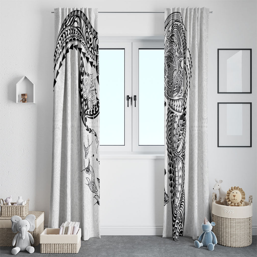 Hawaiian Manta Ray Tribal Window Curtain Polynesian Art Motifs White Color
