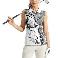 Hawaiian Manta Ray Tribal Women Sleeveless Polo Shirt Polynesian Art Motifs White Color