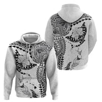 Hawaiian Manta Ray Tribal Zip Hoodie Polynesian Art Motifs White Color