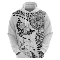 Hawaiian Manta Ray Tribal Zip Hoodie Polynesian Art Motifs White Color