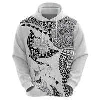 Hawaiian Manta Ray Tribal Zip Hoodie Polynesian Art Motifs White Color