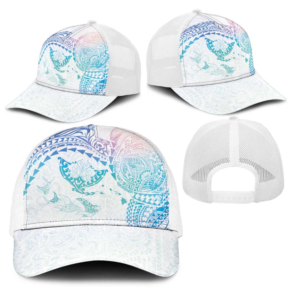 Hawaiian Manta Ray Tribal Baseball Net Cap Polynesian Art Motifs Sweet Pastel