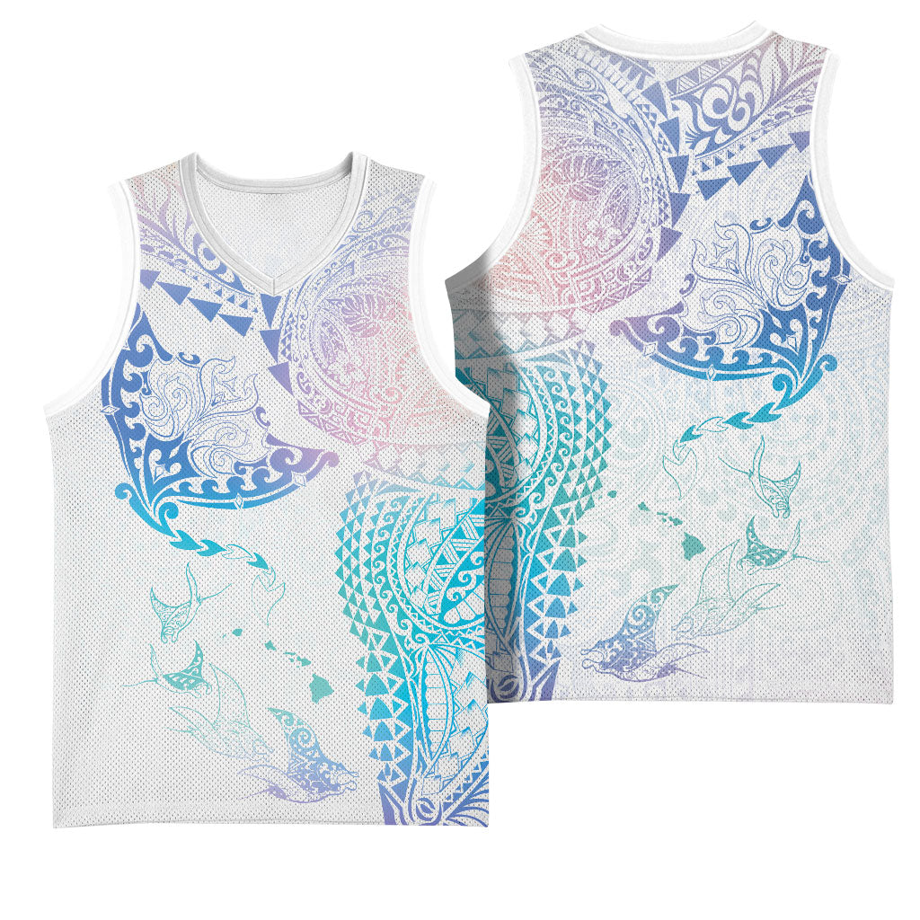 Hawaiian Manta Ray Tribal Basketball Jersey Polynesian Art Motifs Sweet Pastel