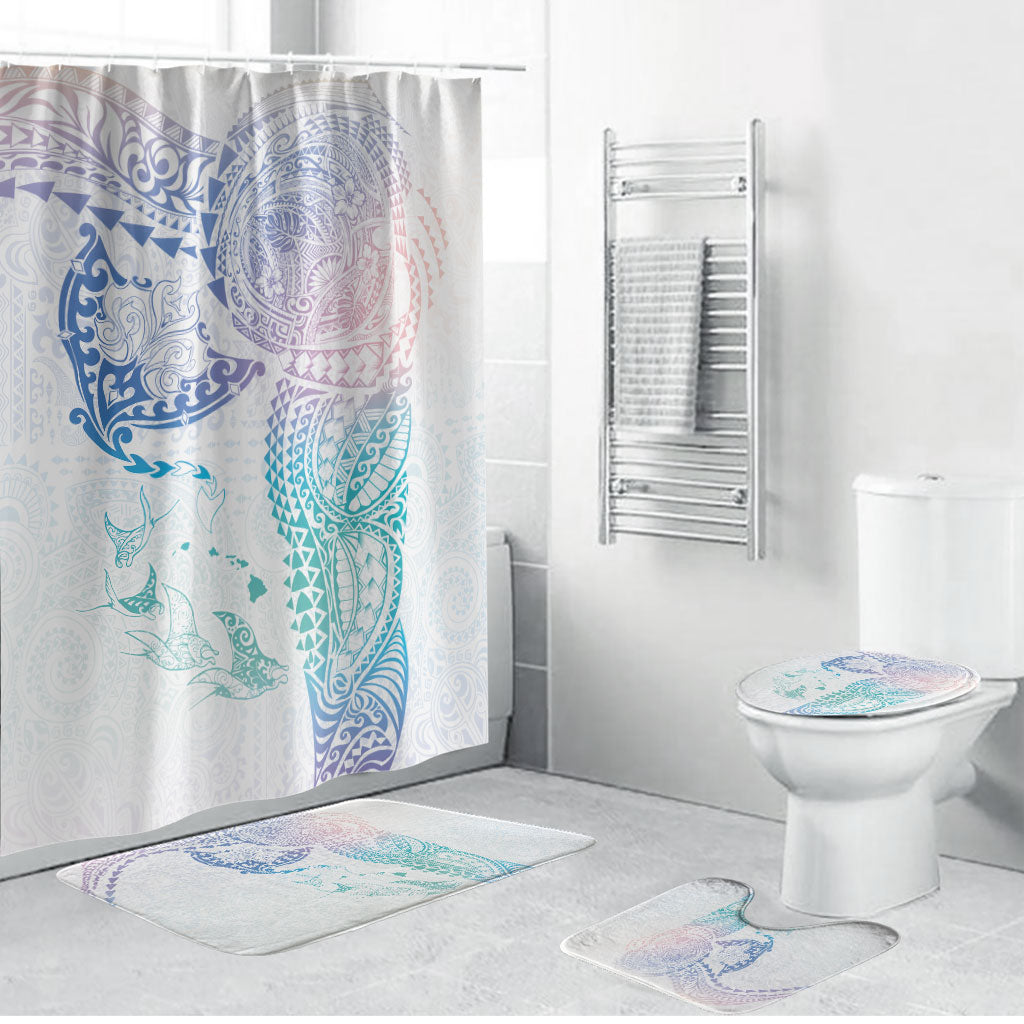 Hawaiian Manta Ray Tribal Bathroom Set Polynesian Art Motifs Sweet Pastel